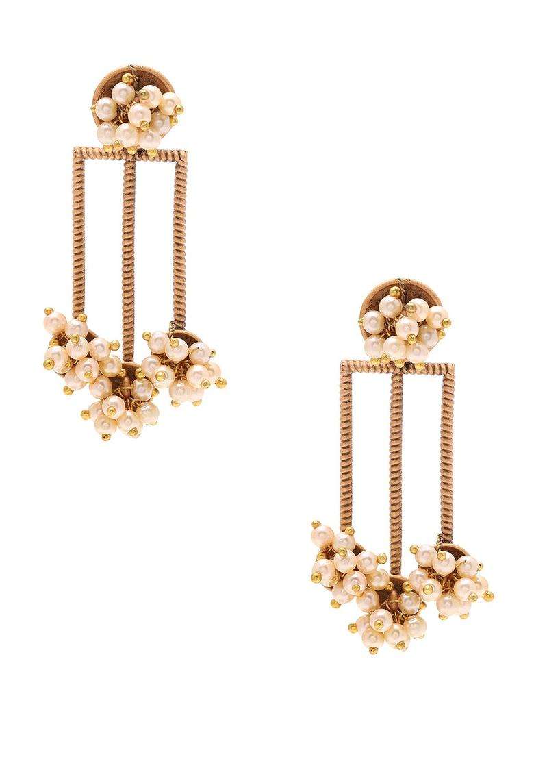 Gold-Plated Beads Beaded Contemporary Drop Pearl Earrings for Women | Traditional Ethnic Jewellery for Wedding & Festive Wear | Gift for Her - Indya
