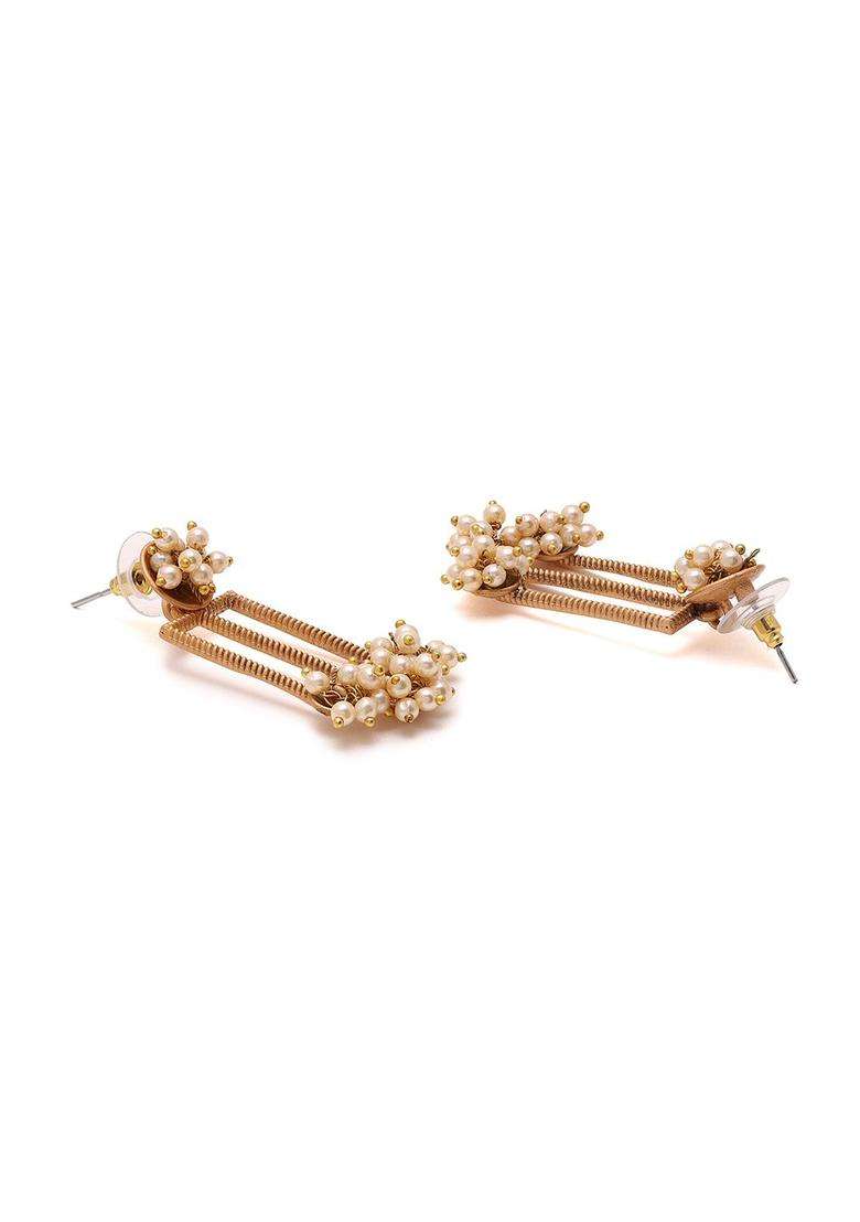 Gold-Plated Beads Beaded Contemporary Drop Pearl Earrings for Women | Traditional Ethnic Jewellery for Wedding & Festive Wear | Gift for Her - Indya