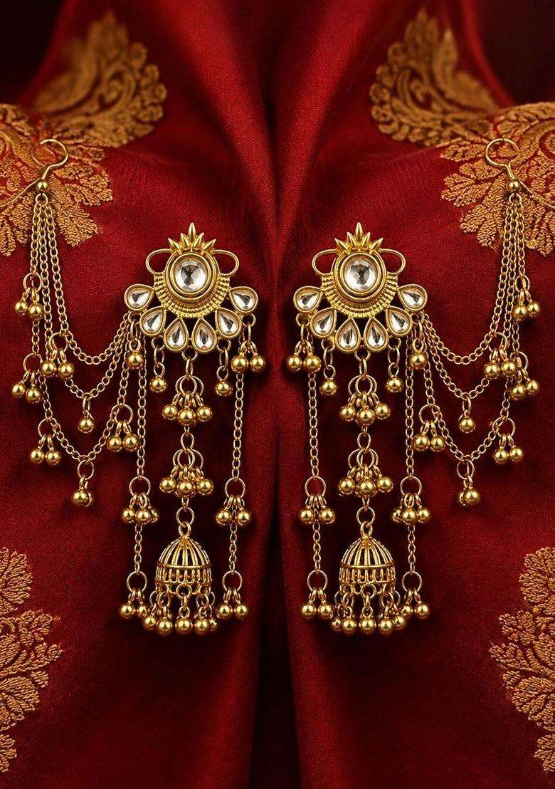 Gold-Plated Circular Ear Cuff Earrings for Women | Traditional Ethnic Jewellery for Wedding & Festive Wear | Gift for Her - Indya