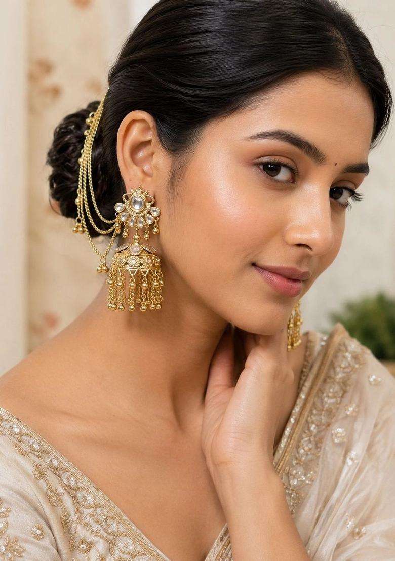 Gold-Plated Circular Jhumkas Earrings for Women | Traditional Ethnic Jewellery for Wedding & Festive Wear | Gift for Her - Indya
