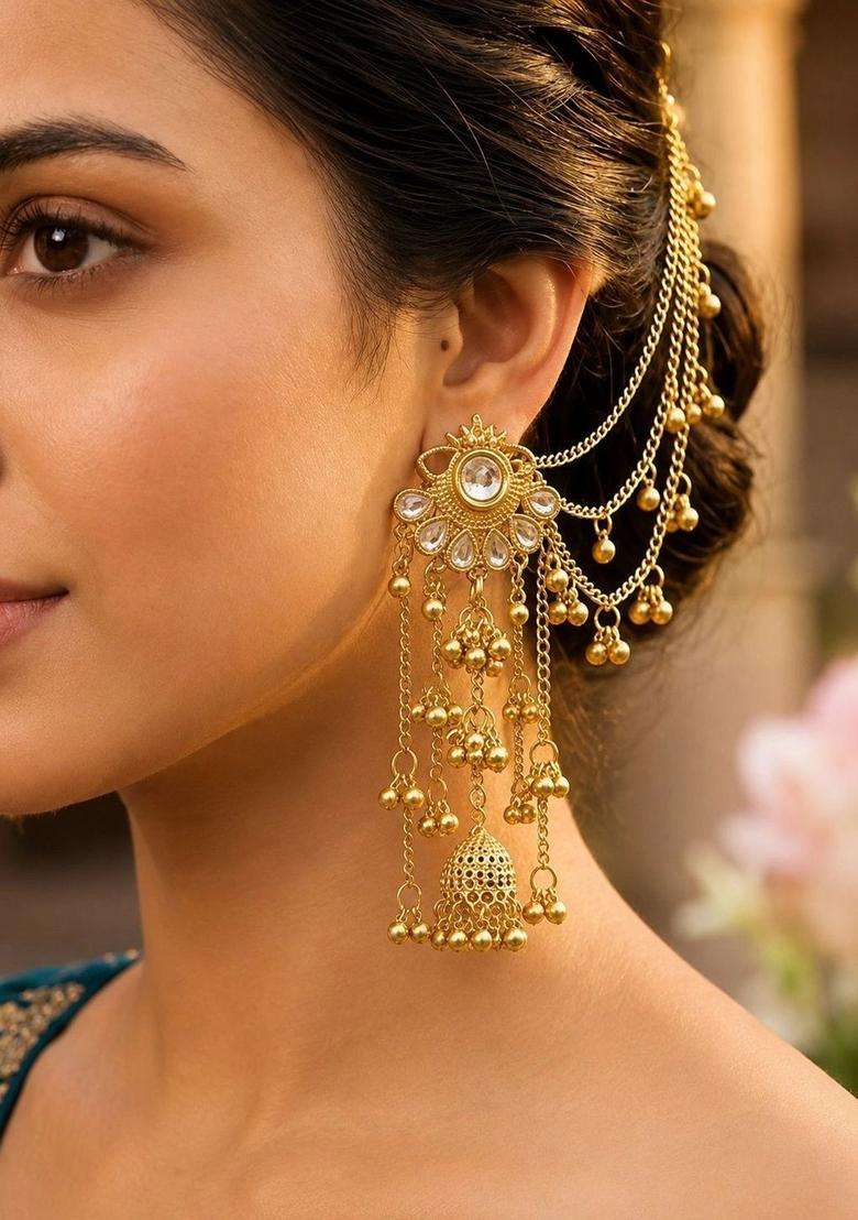 Gold-Plated Floral Jhumkas Earrings for Women | Traditional Ethnic Jewellery for Wedding & Festive Wear | Gift for Her - Indya