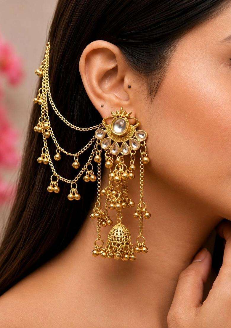 Gold-Plated Floral Jhumkas Earrings for Women | Traditional Ethnic Jewellery for Wedding & Festive Wear | Gift for Her - Indya