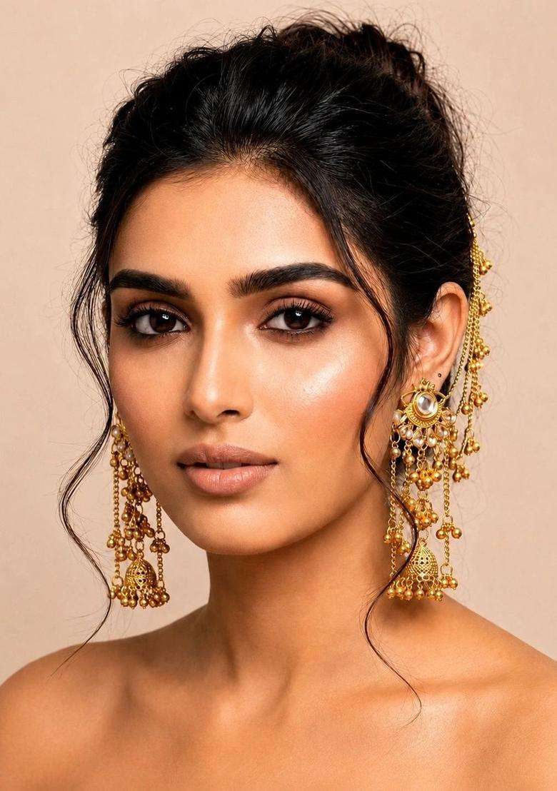 Gold-Plated Circular Ear Cuff Earrings for Women | Traditional Ethnic Jewellery for Wedding & Festive Wear | Gift for Her - Indya