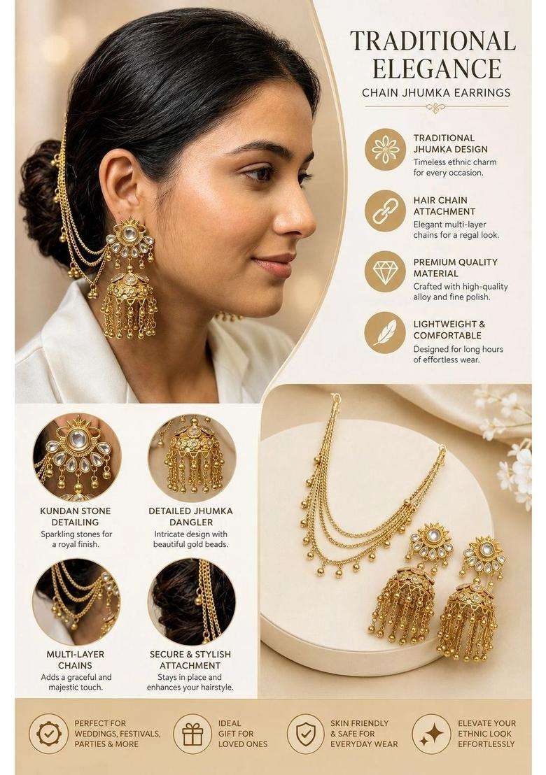 Gold-Plated Circular Jhumkas Earrings for Women | Traditional Ethnic Jewellery for Wedding & Festive Wear | Gift for Her - Indya