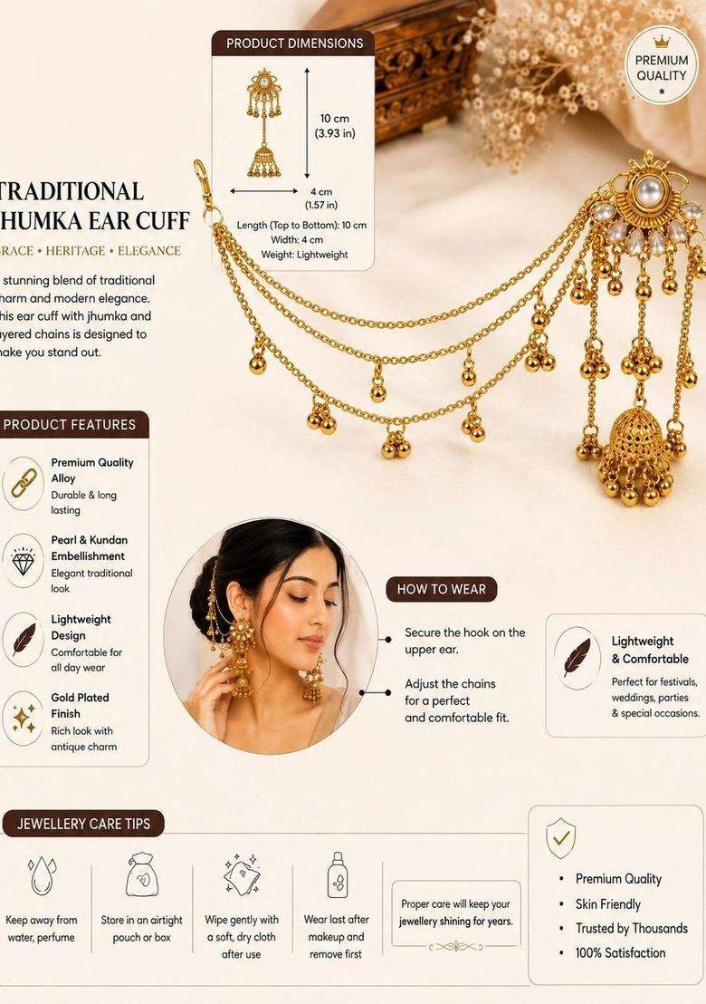 Gold-Plated Circular Ear Cuff Earrings for Women | Traditional Ethnic Jewellery for Wedding & Festive Wear | Gift for Her - Indya