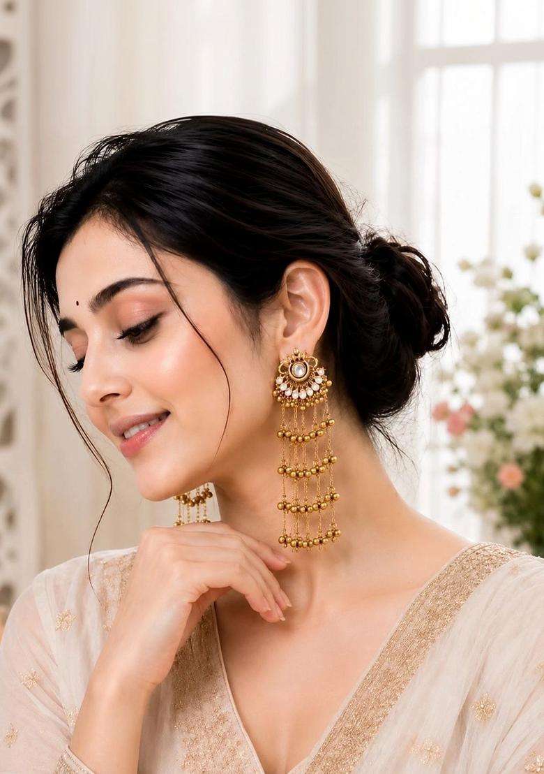 Gold-Plated Circular Chandbalis Earrings for Women | Traditional Ethnic Jewellery for Wedding & Festive Wear | Gift for Her - Indya