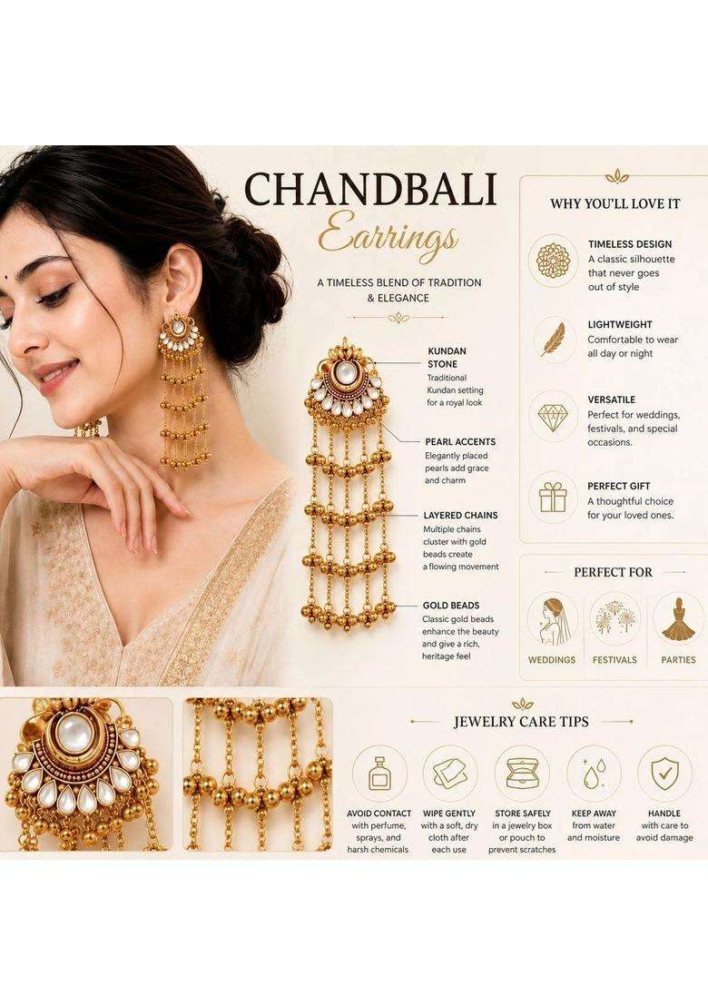 Gold-Plated Circular Chandbalis Earrings for Women | Traditional Ethnic Jewellery for Wedding & Festive Wear | Gift for Her - Indya