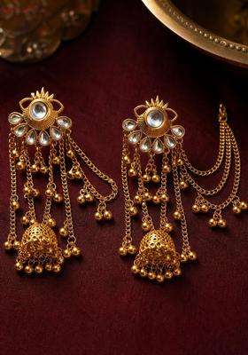 Gold-Plated Geometric Ear Cuff Earrings for Women | Traditional Ethnic Jewellery for Wedding & Festive Wear | Gift for Her