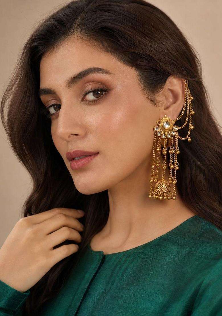 Gold-Plated Geometric Ear Cuff Earrings for Women | Traditional Ethnic Jewellery for Wedding & Festive Wear | Gift for Her - Indya