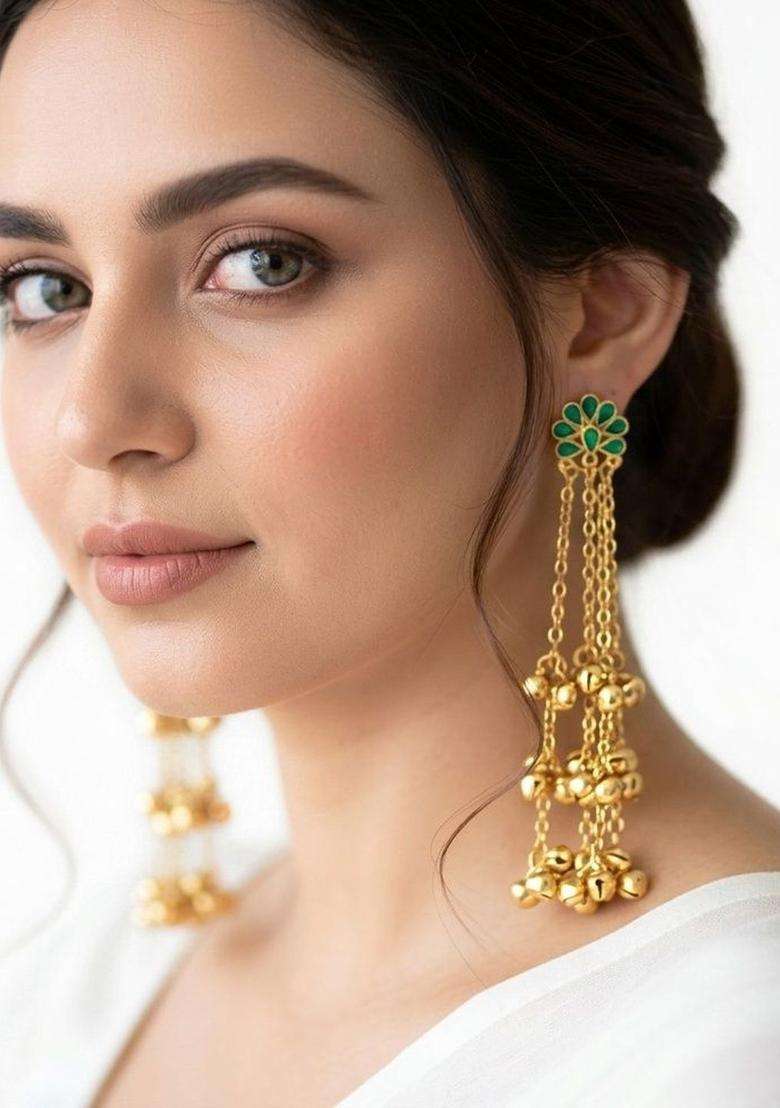 Gold-Plated Floral Drop Earrings for Women | Traditional Ethnic Jewellery for Wedding & Festive Wear | Gift for Her - Indya