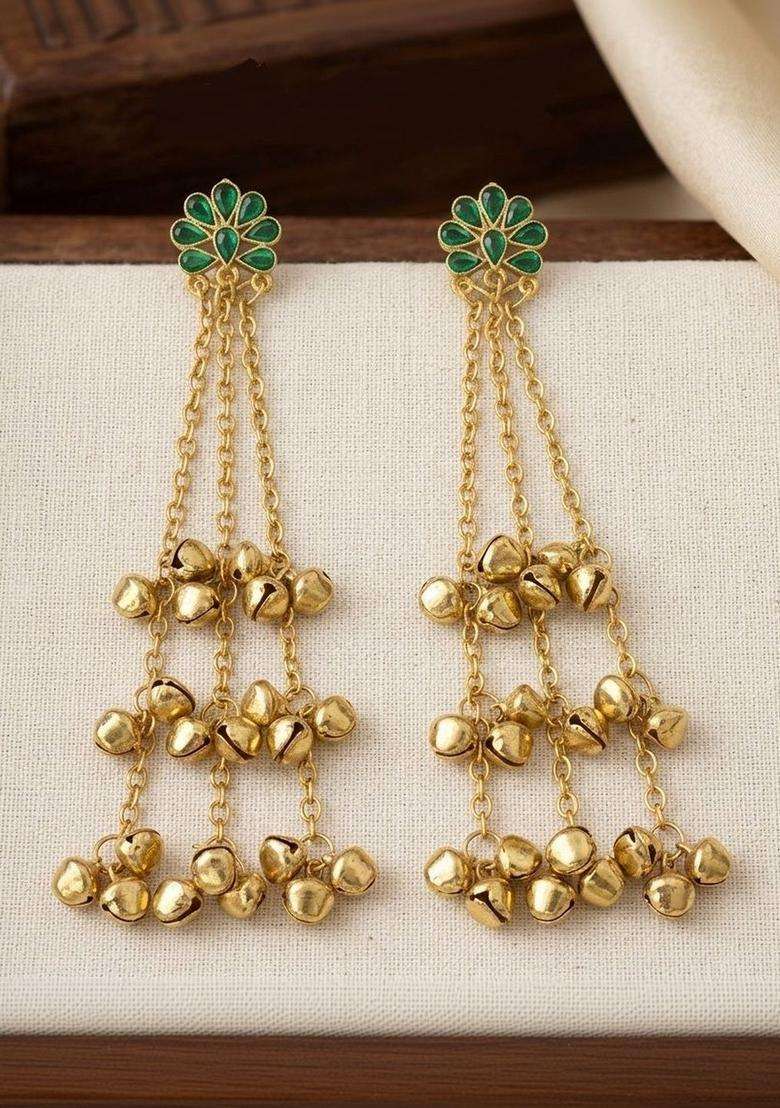 Gold-Plated Floral Drop Earrings for Women | Traditional Ethnic Jewellery for Wedding & Festive Wear | Gift for Her - Indya