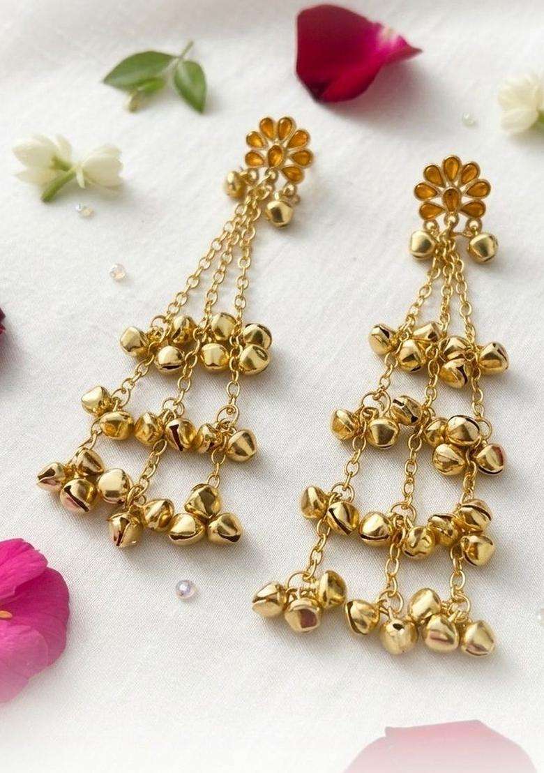 Gold-Plated Floral Drop Earrings for Women | Traditional Ethnic Jewellery for Wedding & Festive Wear | Gift for Her - Indya