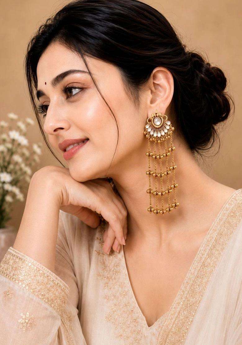 Gold-Plated Circular Drop Earrings for Women | Traditional Ethnic Jewellery for Wedding & Festive Wear | Gift for Her - Indya
