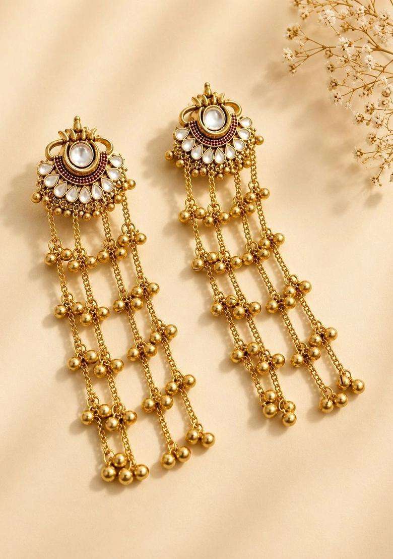 Gold-Plated Circular Drop Earrings for Women | Traditional Ethnic Jewellery for Wedding & Festive Wear | Gift for Her - Indya