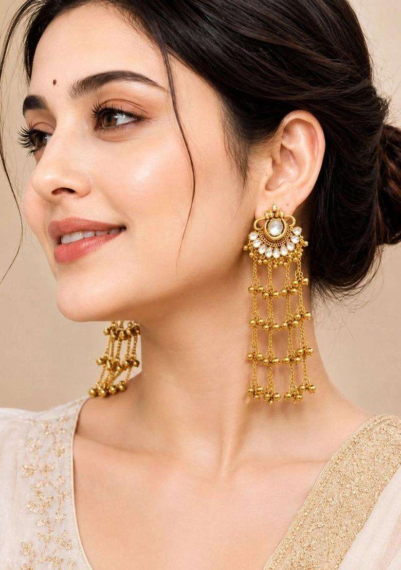 Gold-Plated Circular Drop Earrings for Women | Traditional Ethnic Jewellery for Wedding & Festive Wear | Gift for Her - Indya