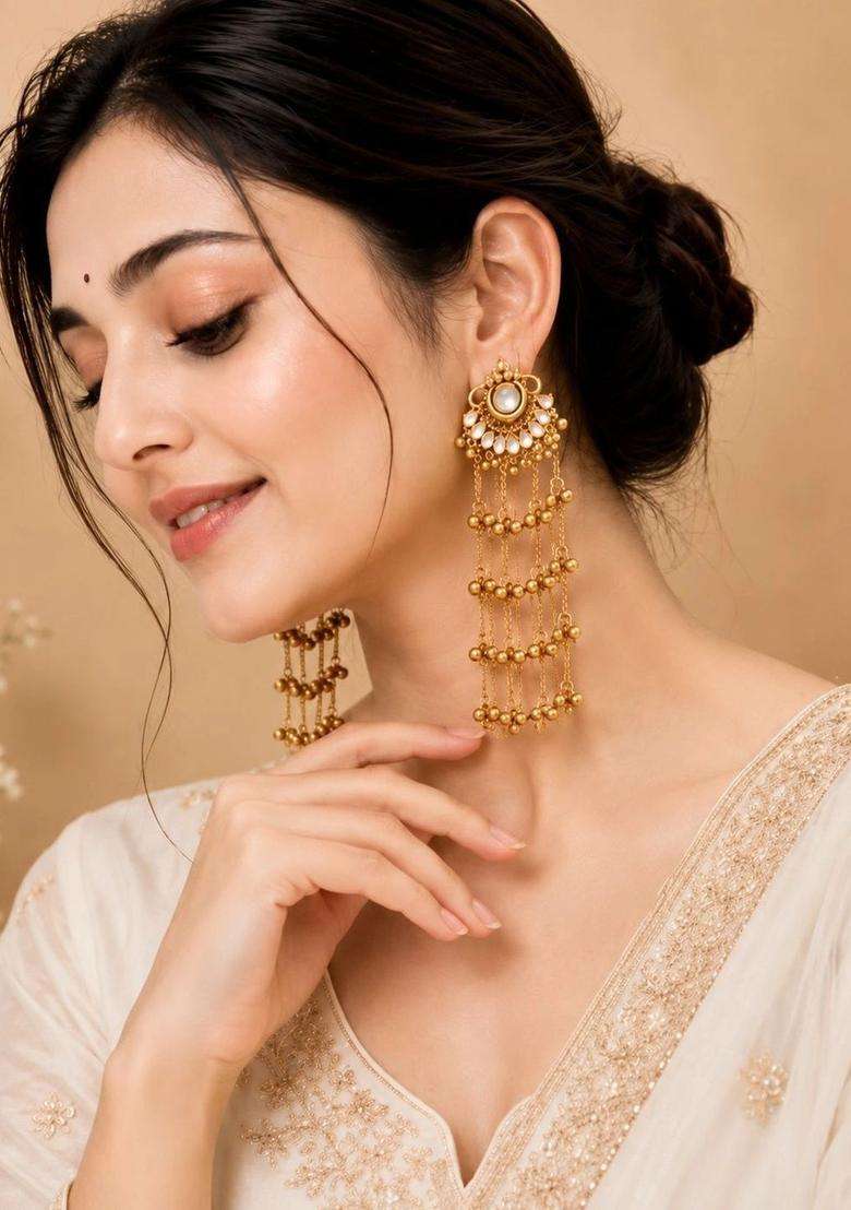 Gold-Plated Classic Drop Earrings for Women | Traditional Ethnic Jewellery for Wedding & Festive Wear | Gift for Her - Indya