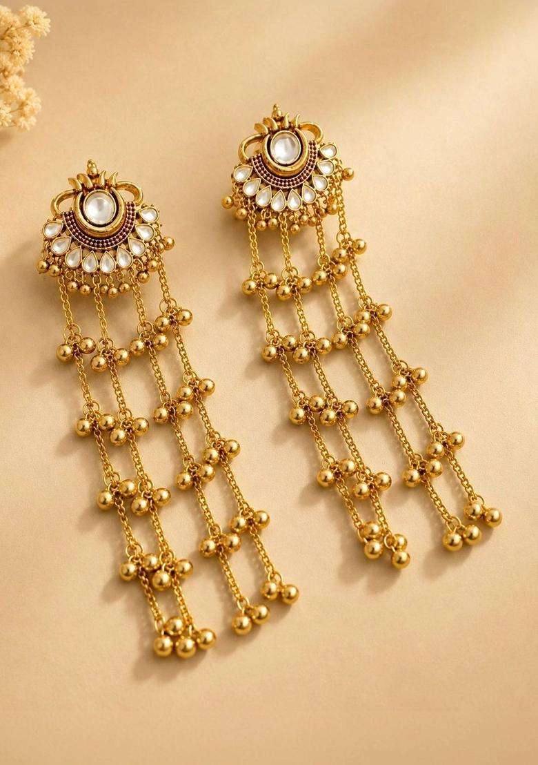Gold-Plated Classic Drop Earrings for Women | Traditional Ethnic Jewellery for Wedding & Festive Wear | Gift for Her - Indya