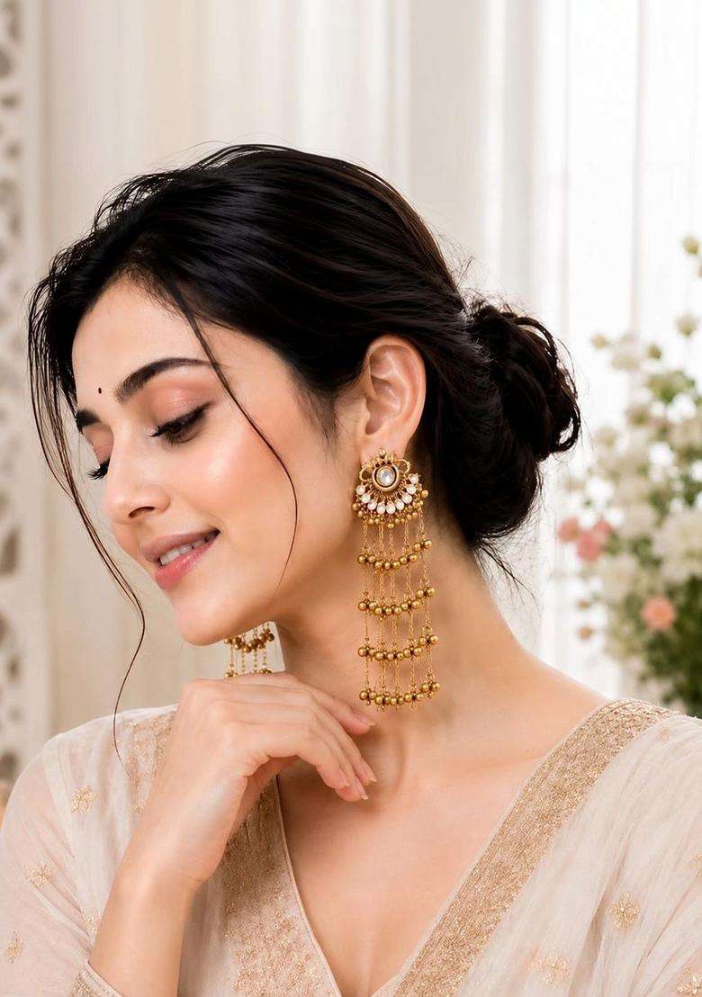 Gold-Plated Circular Drop Earrings for Women | Traditional Ethnic Jewellery for Wedding & Festive Wear | Gift for Her - Indya