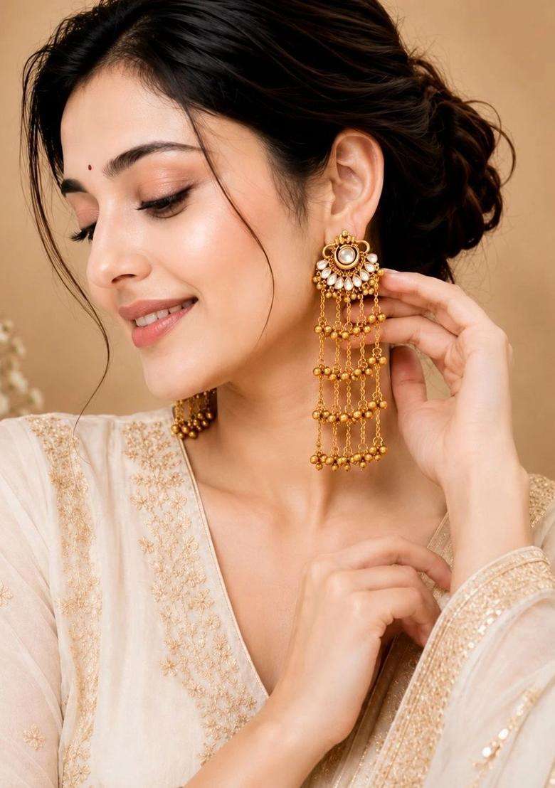 Gold-Plated Circular Drop Earrings for Women | Traditional Ethnic Jewellery for Wedding & Festive Wear | Gift for Her - Indya