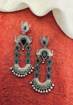 White Silver-Plated Stone Studded Dual Tone Drop Earrings for Women | Fusion Party & Festive Wear | Gift for Her