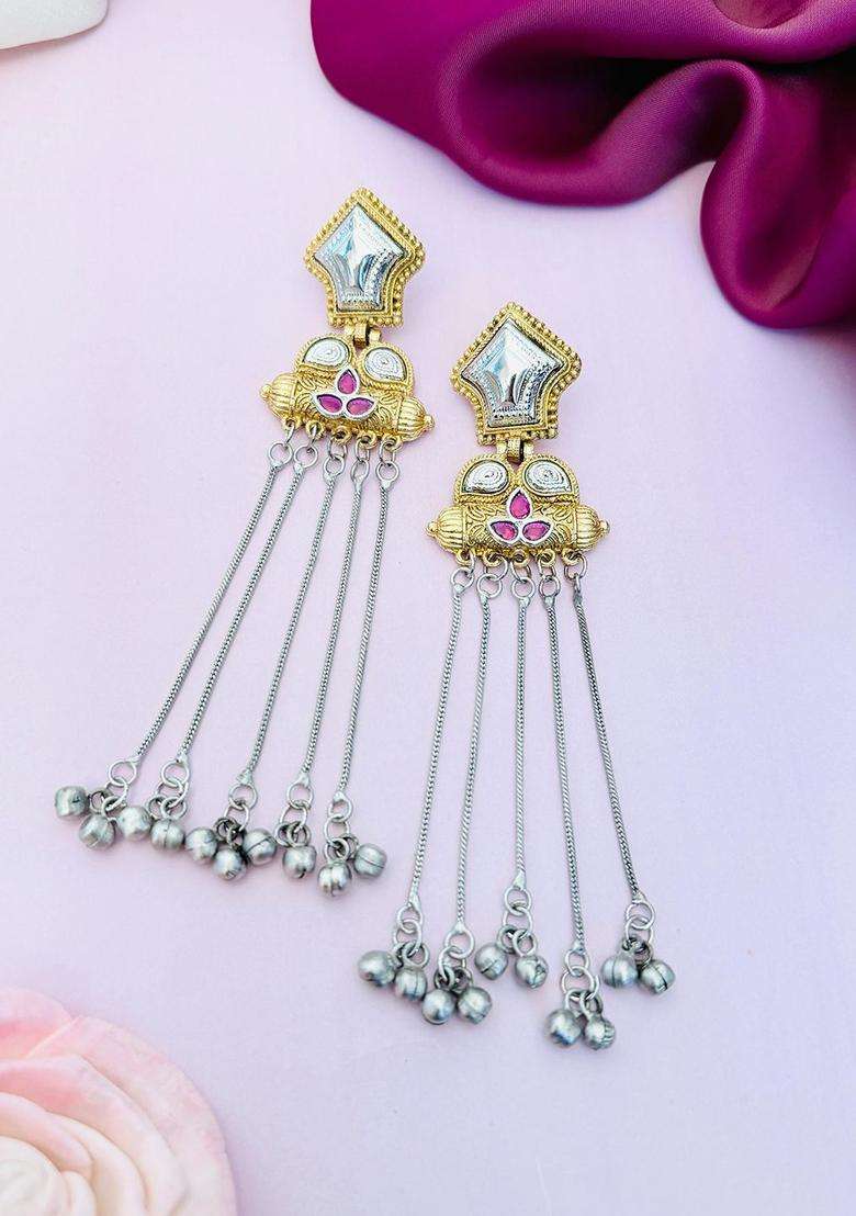 Silver-Plated Stones Studded Classic Drop Earrings for Women | Traditional Ethnic Jewellery for Wedding & Festive Wear | Gift for Her - Indya