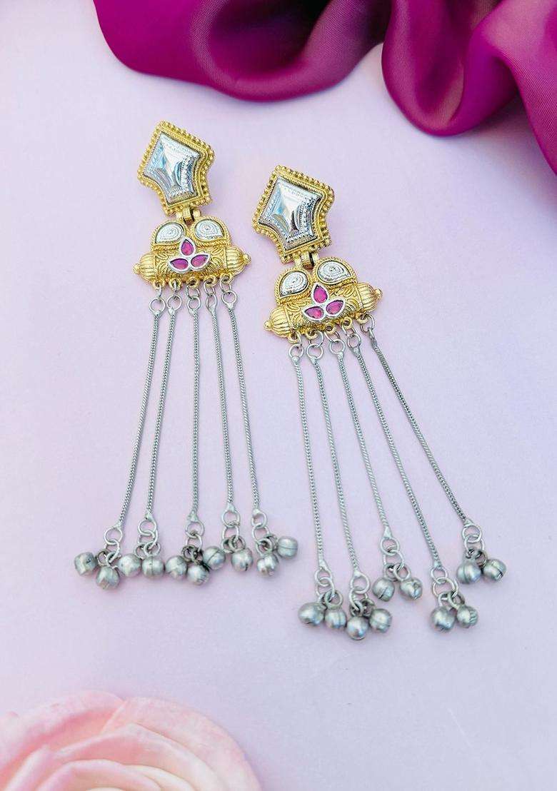 Silver-Plated Stones Studded Classic Drop Earrings for Women | Traditional Ethnic Jewellery for Wedding & Festive Wear | Gift for Her - Indya