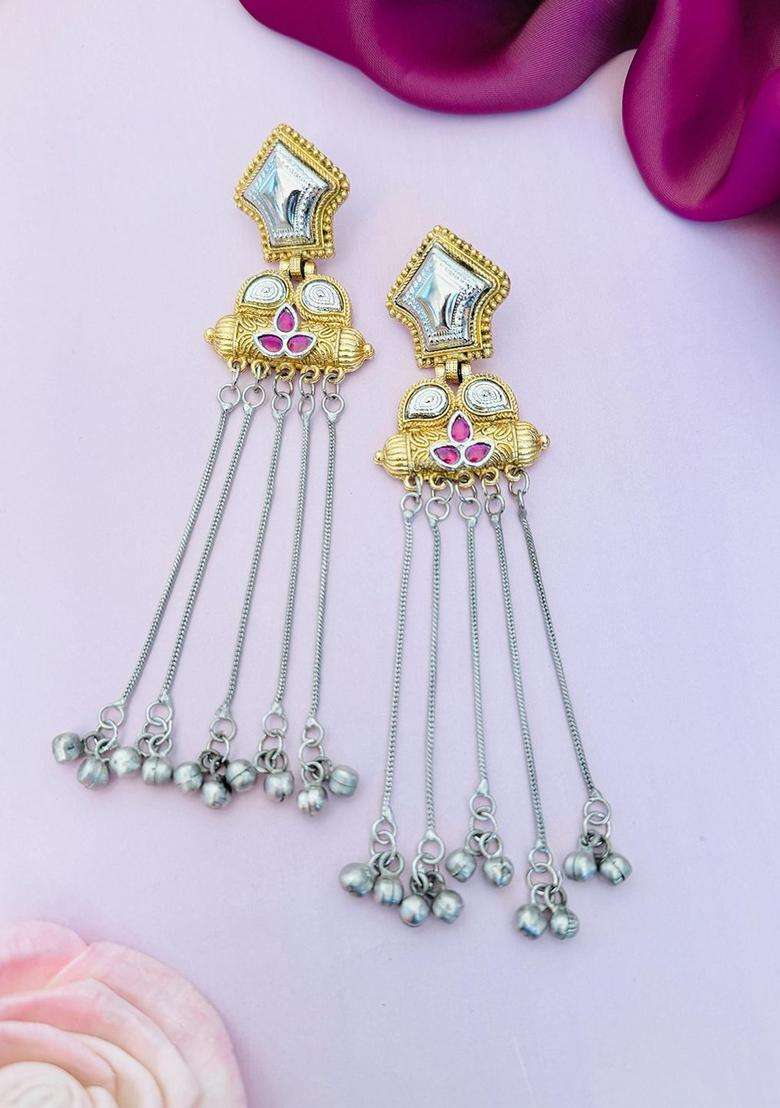 Silver-Plated Stones Studded Classic Drop Earrings for Women | Traditional Ethnic Jewellery for Wedding & Festive Wear | Gift for Her - Indya