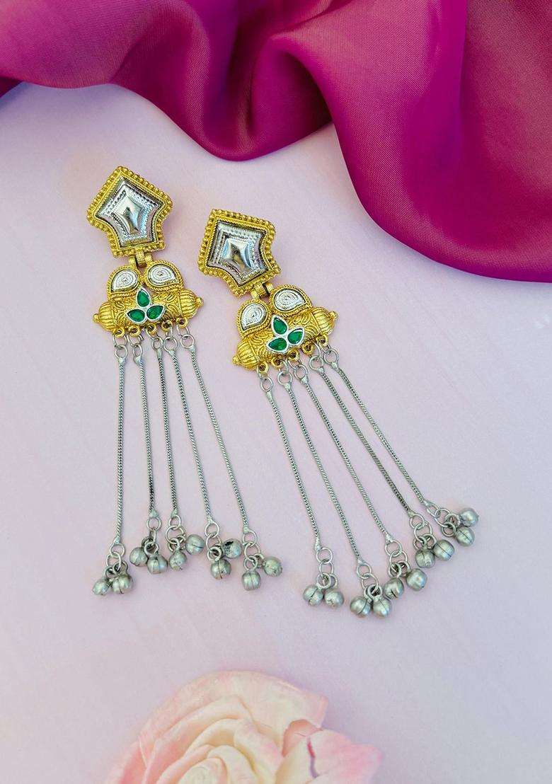 Silver-Plated Stones Studded Classic Drop Earrings for Women | Traditional Ethnic Jewellery for Wedding & Festive Wear | Gift for Her - Indya