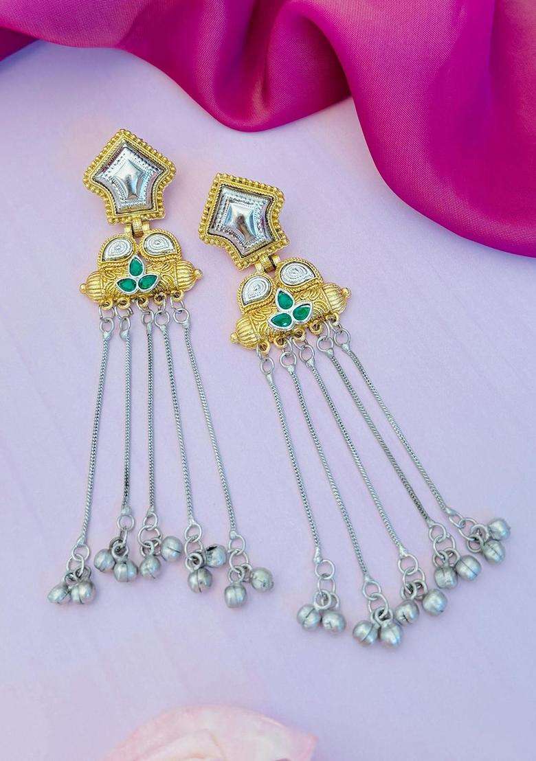Silver-Plated Stones Studded Classic Drop Earrings for Women | Traditional Ethnic Jewellery for Wedding & Festive Wear | Gift for Her - Indya