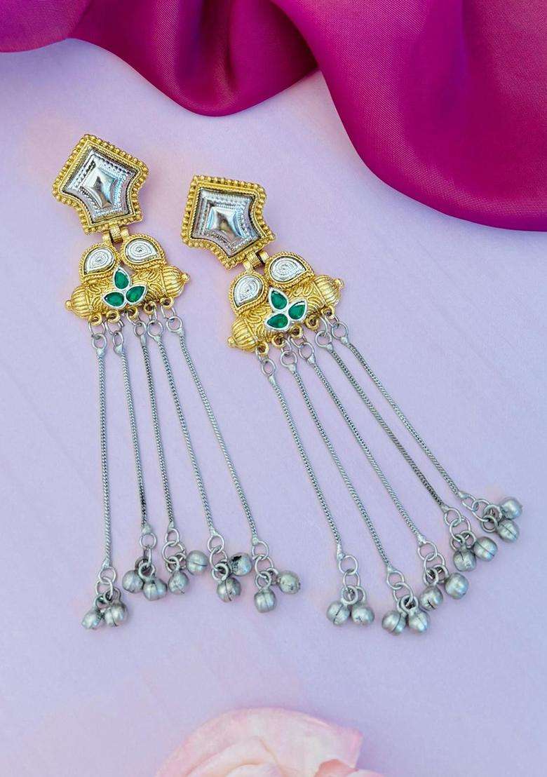 Silver-Plated Stones Studded Classic Drop Earrings for Women | Traditional Ethnic Jewellery for Wedding & Festive Wear | Gift for Her - Indya