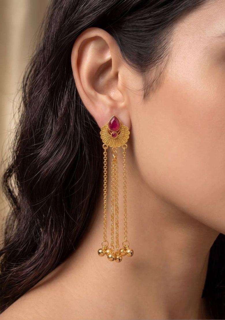 Gold-Plated Teardrop Shaped Drop Earrings for Women | Traditional Ethnic Jewellery for Wedding & Festive Wear | Gift for Her - Indya