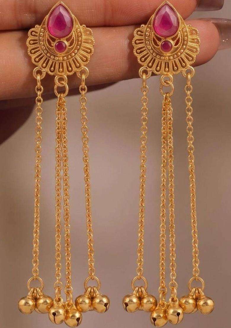 Gold-Plated Teardrop Shaped Drop Earrings for Women | Traditional Ethnic Jewellery for Wedding & Festive Wear | Gift for Her - Indya