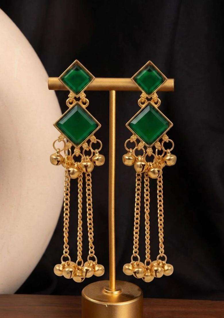 Gold-Plated Geometric Drop Earrings for Women | Traditional Ethnic Jewellery for Wedding & Festive Wear | Gift for Her - Indya