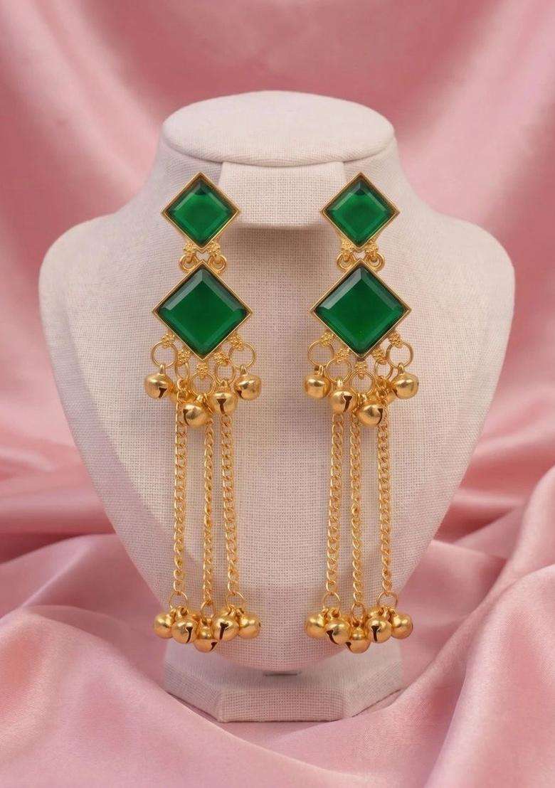 Gold-Plated Geometric Drop Earrings for Women | Traditional Ethnic Jewellery for Wedding & Festive Wear | Gift for Her - Indya