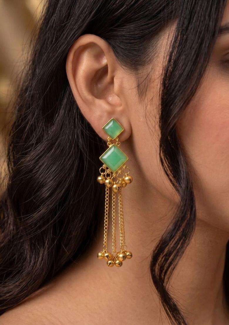 Gold-Plated Geometric Drop Earrings for Women | Fusion Party & Festive Wear | Gift for Her - Indya