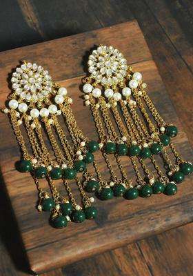 Gold-Plated Kundan Studded & Beaded Tasselled Floral Drop Earrings for Women | Traditional Ethnic Jewellery for Wedding & Festive Wear | Gift for Her