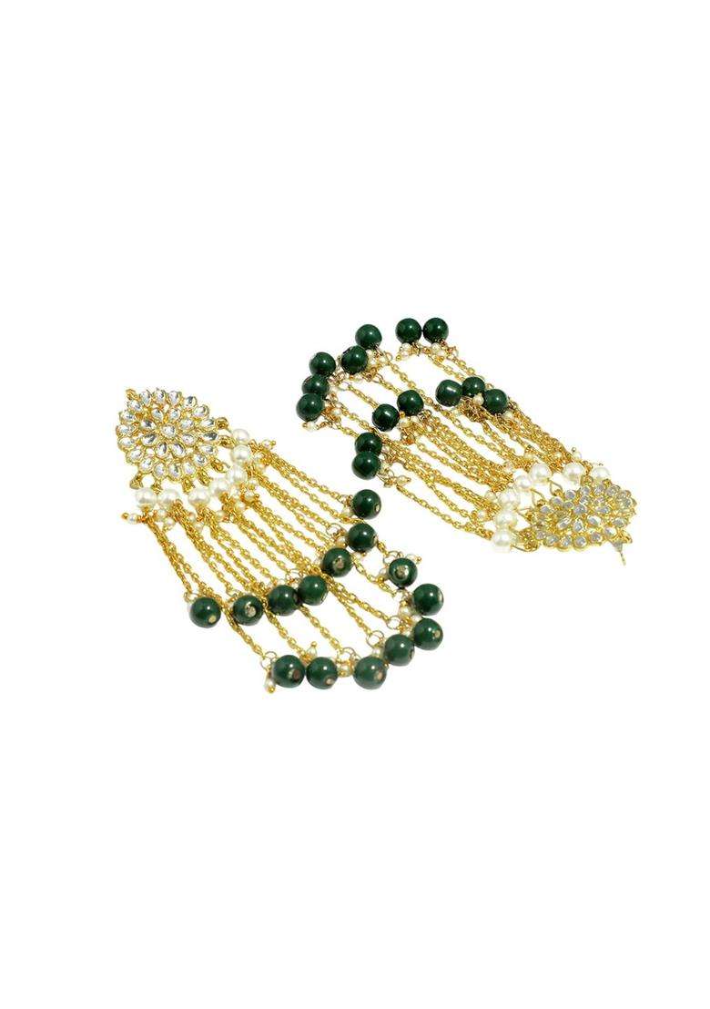 Gold-Plated Kundan Studded & Beaded Tasselled Floral Drop Earrings for Women | Traditional Ethnic Jewellery for Wedding & Festive Wear | Gift for Her - Indya