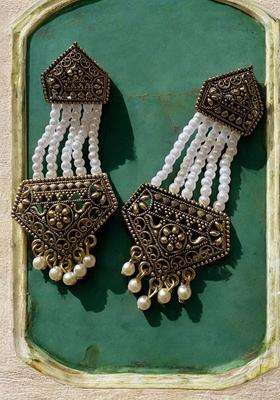 Gold-Plated Pearls Beaded Contemporary Drop Earrings for Women | Traditional Ethnic Jewellery for Wedding & Festive Wear | Gift for Her