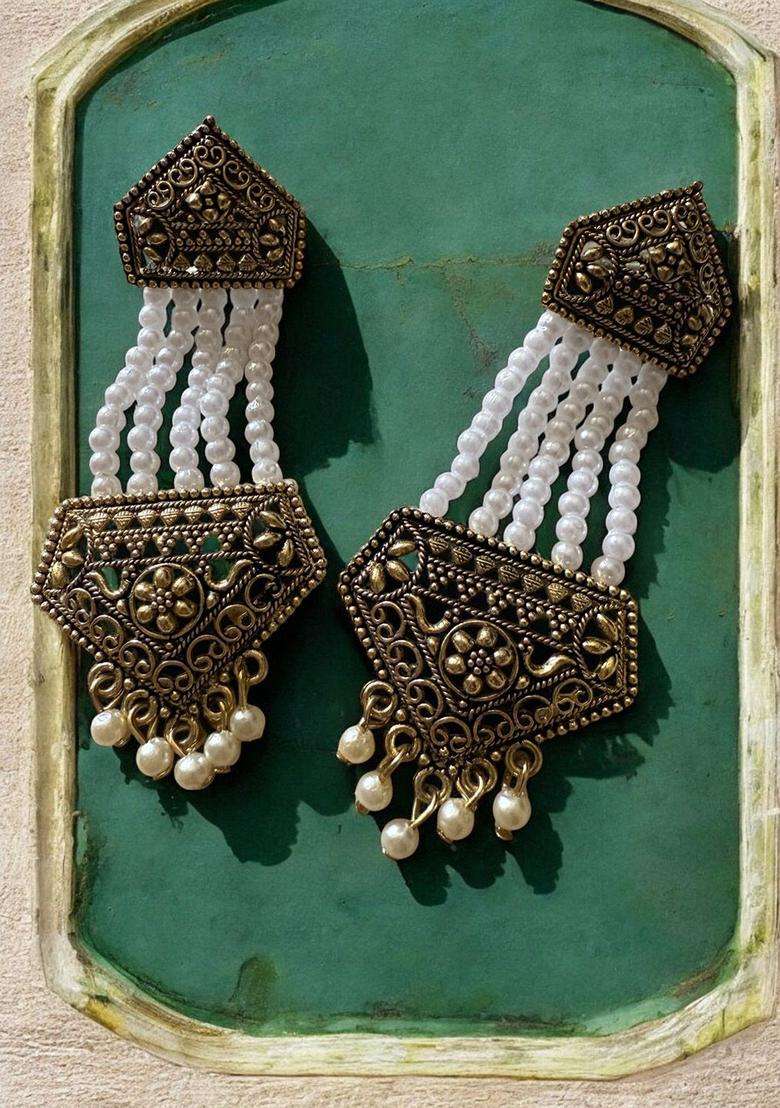 Gold-Plated Pearls Beaded Contemporary Drop Earrings for Women | Traditional Ethnic Jewellery for Wedding & Festive Wear | Gift for Her - Indya