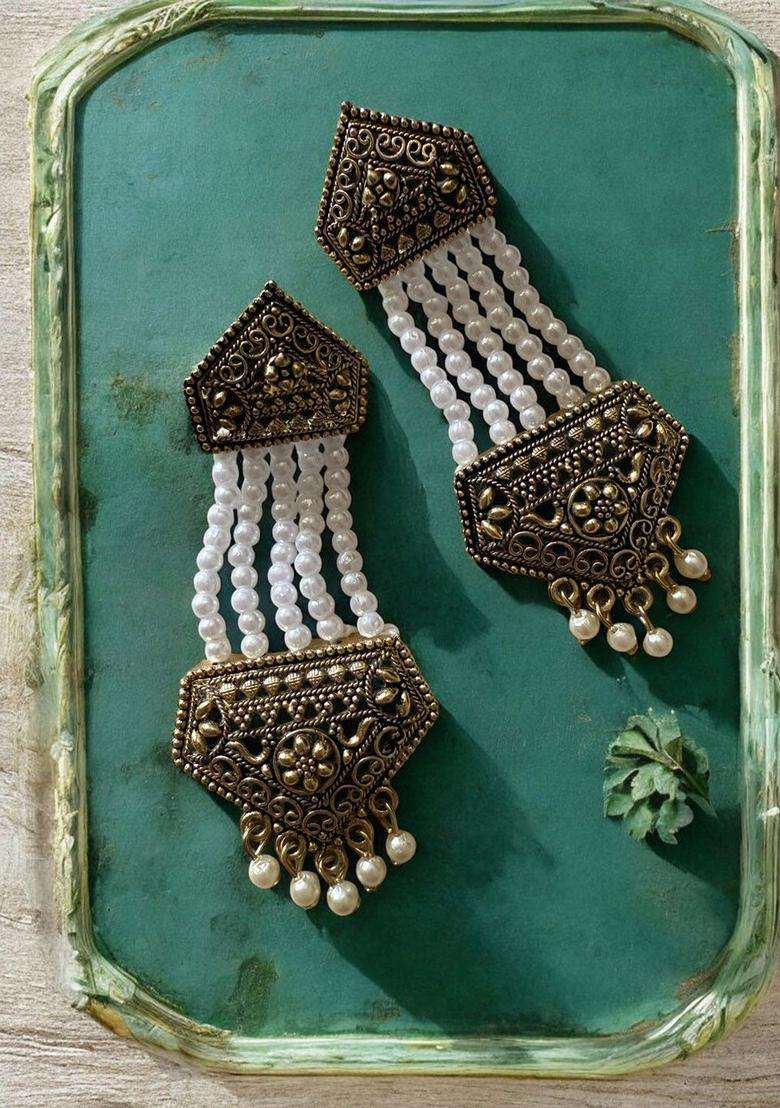 Gold-Plated Pearls Beaded Contemporary Drop Earrings for Women | Traditional Ethnic Jewellery for Wedding & Festive Wear | Gift for Her - Indya