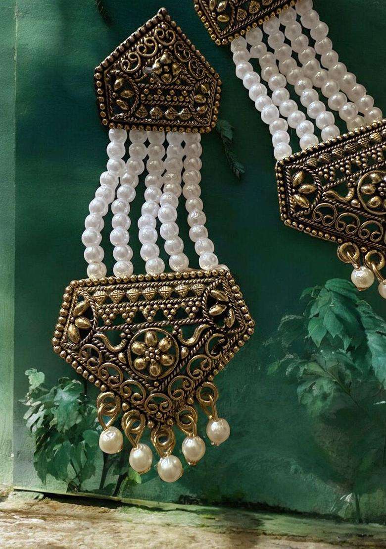 Gold-Plated Pearls Beaded Contemporary Drop Earrings for Women | Traditional Ethnic Jewellery for Wedding & Festive Wear | Gift for Her - Indya