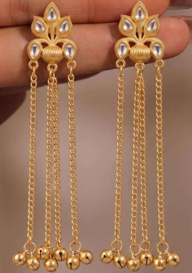 Gold-Plated Floral Drop Earrings for Women | Traditional Ethnic Jewellery for Wedding & Festive Wear | Gift for Her - Indya