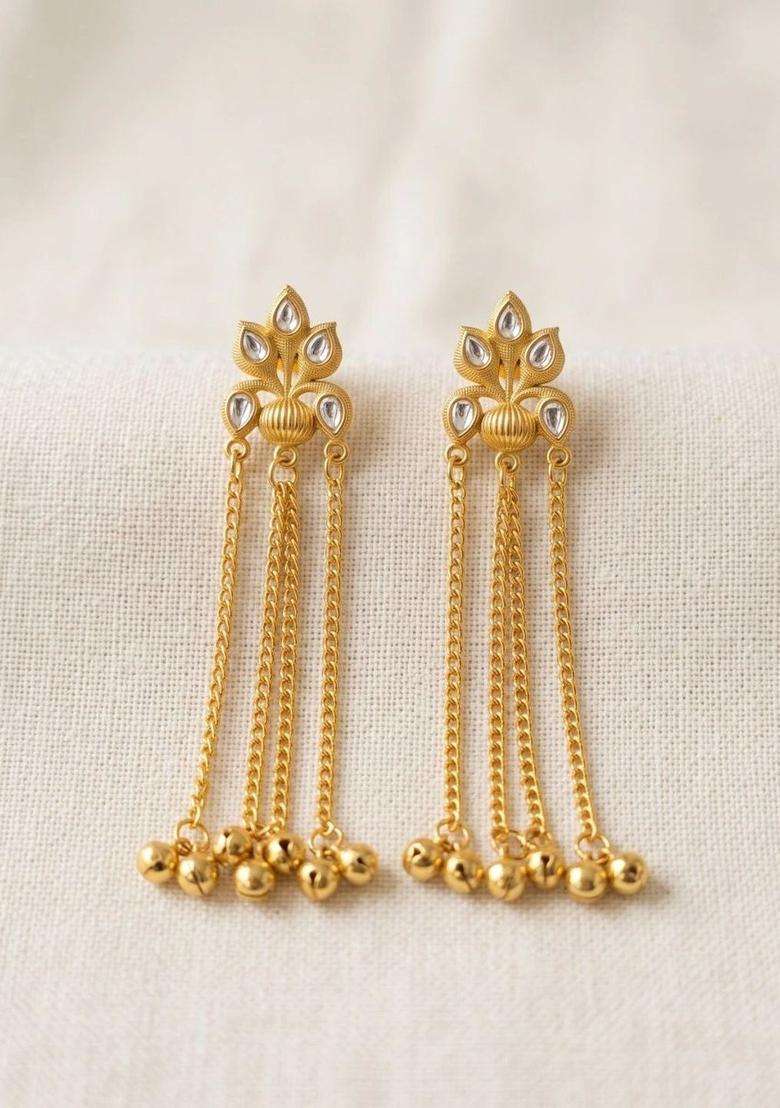 Gold-Plated Floral Drop Earrings for Women | Traditional Ethnic Jewellery for Wedding & Festive Wear | Gift for Her - Indya