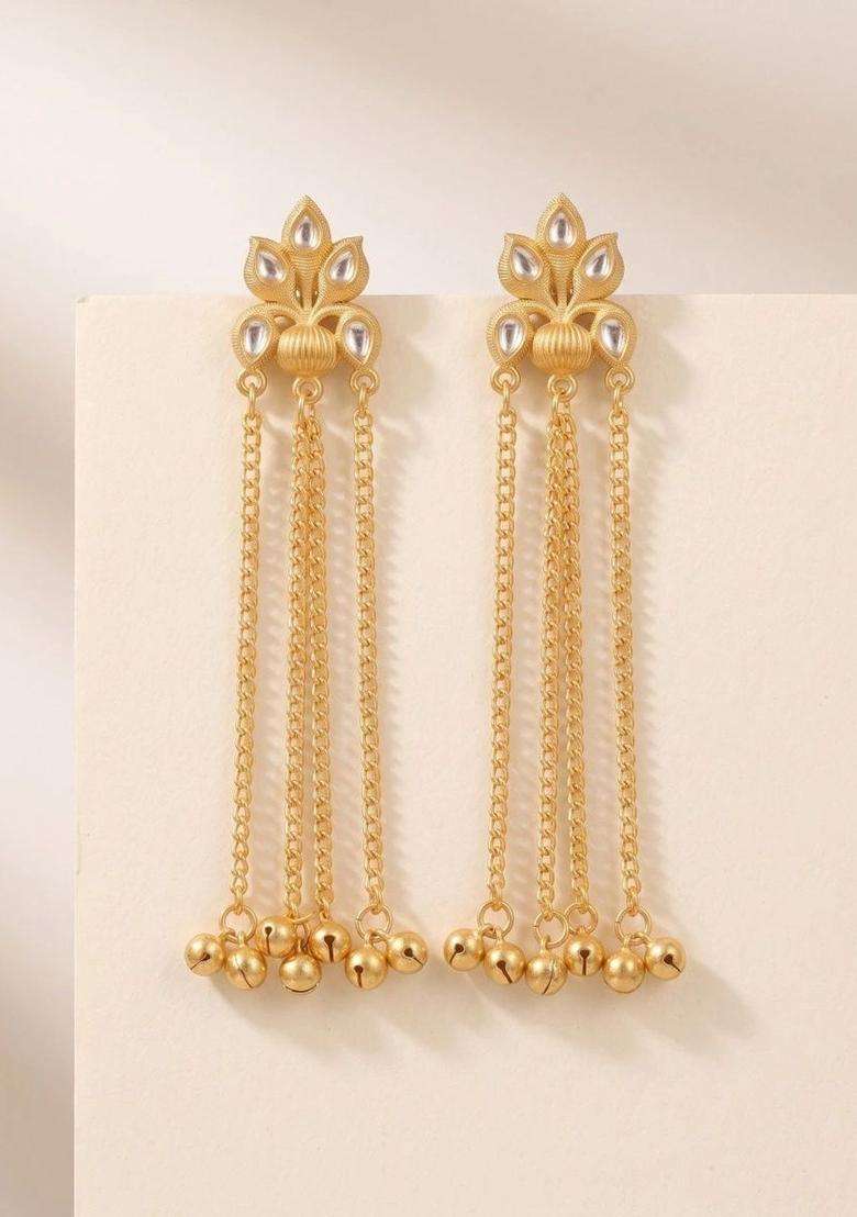 Gold-Plated Floral Drop Earrings for Women | Traditional Ethnic Jewellery for Wedding & Festive Wear | Gift for Her - Indya