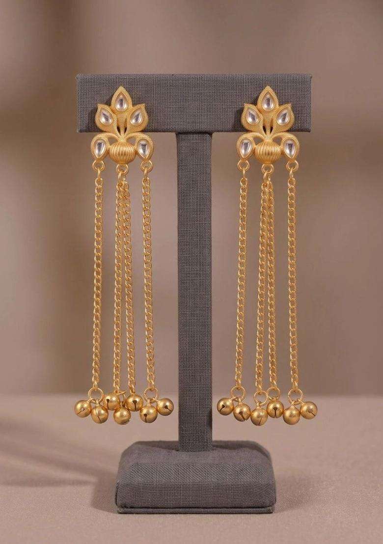 Gold-Plated Floral Drop Earrings for Women | Traditional Ethnic Jewellery for Wedding & Festive Wear | Gift for Her - Indya