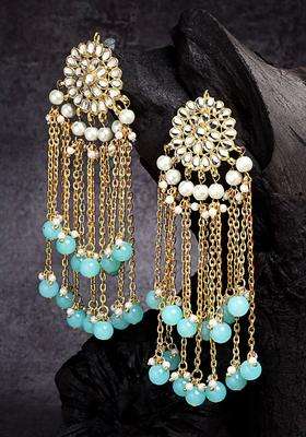 Gold-Plated Kundan Studded & Beaded Contemporary Tasselled Drop Earrings for Women | Traditional Ethnic Jewellery for Wedding & Festive Wear | Gift for Her