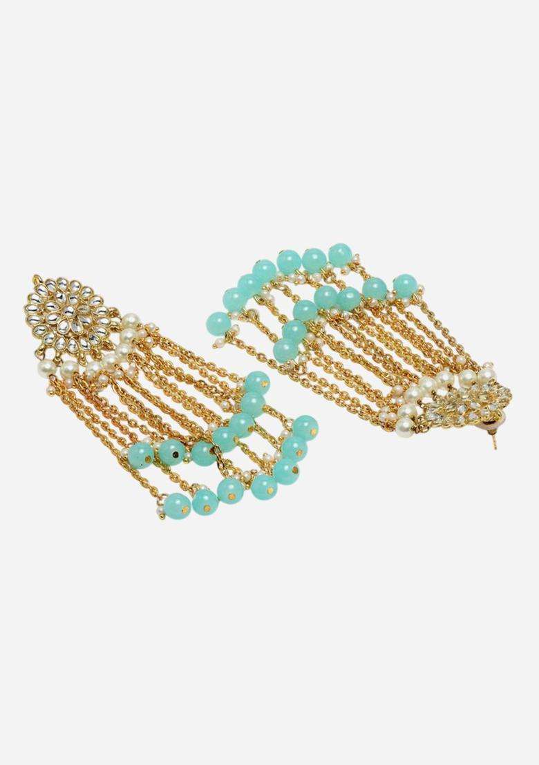 Gold-Plated Kundan Studded & Beaded Contemporary Tasselled Drop Earrings for Women | Traditional Ethnic Jewellery for Wedding & Festive Wear | Gift for Her - Indya