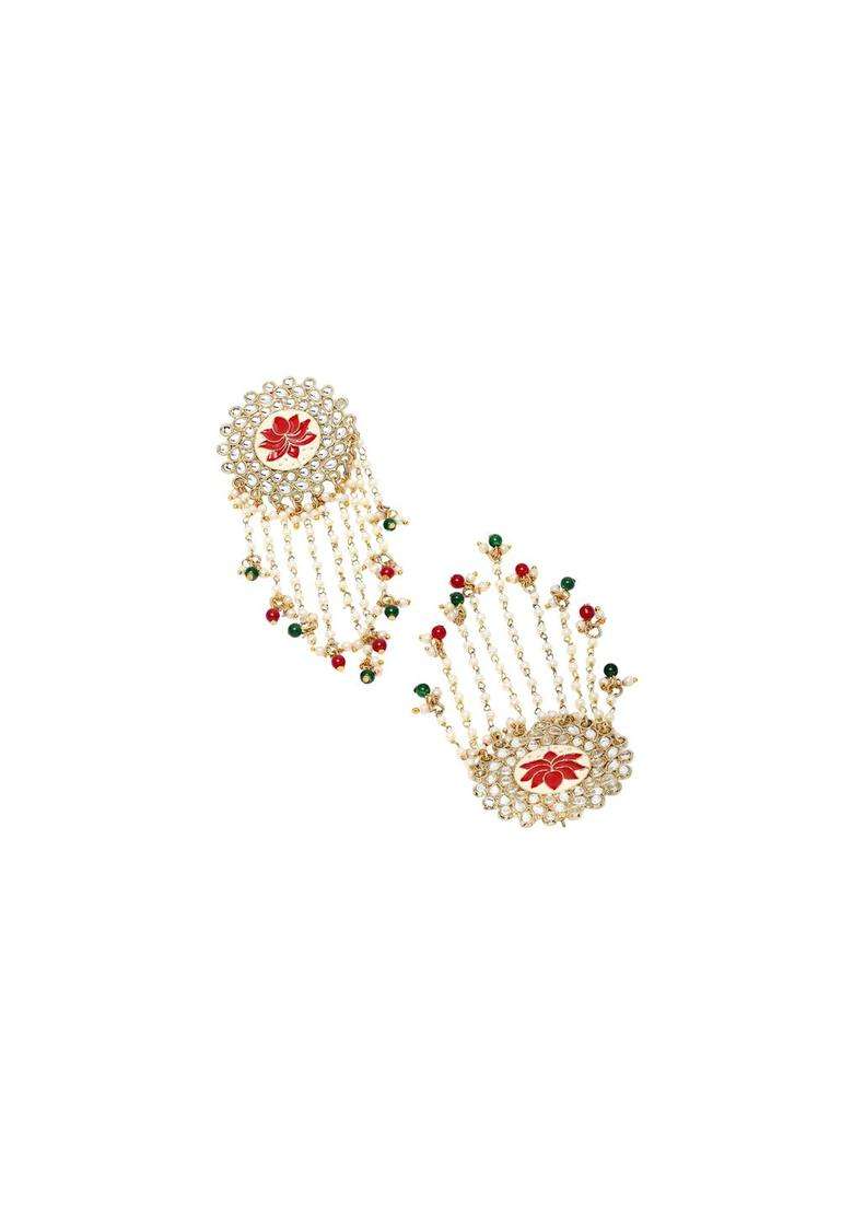Gold-Plated Kundan Studded & Beaded Tasselled Floral Drop Earrings for Women | Traditional Ethnic Jewellery for Wedding & Festive Wear | Gift for Her - Indya
