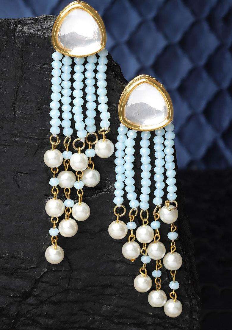 Gold-Plated Crystal Kundan Studded & Beaded Contemporary Drop Earrings for Women | Traditional Ethnic Jewellery for Wedding & Festive Wear | Gift for Her - Indya