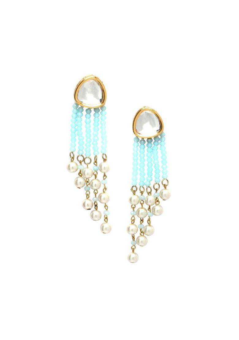 Gold-Plated Crystal Kundan Studded & Beaded Contemporary Drop Earrings for Women | Traditional Ethnic Jewellery for Wedding & Festive Wear | Gift for Her - Indya